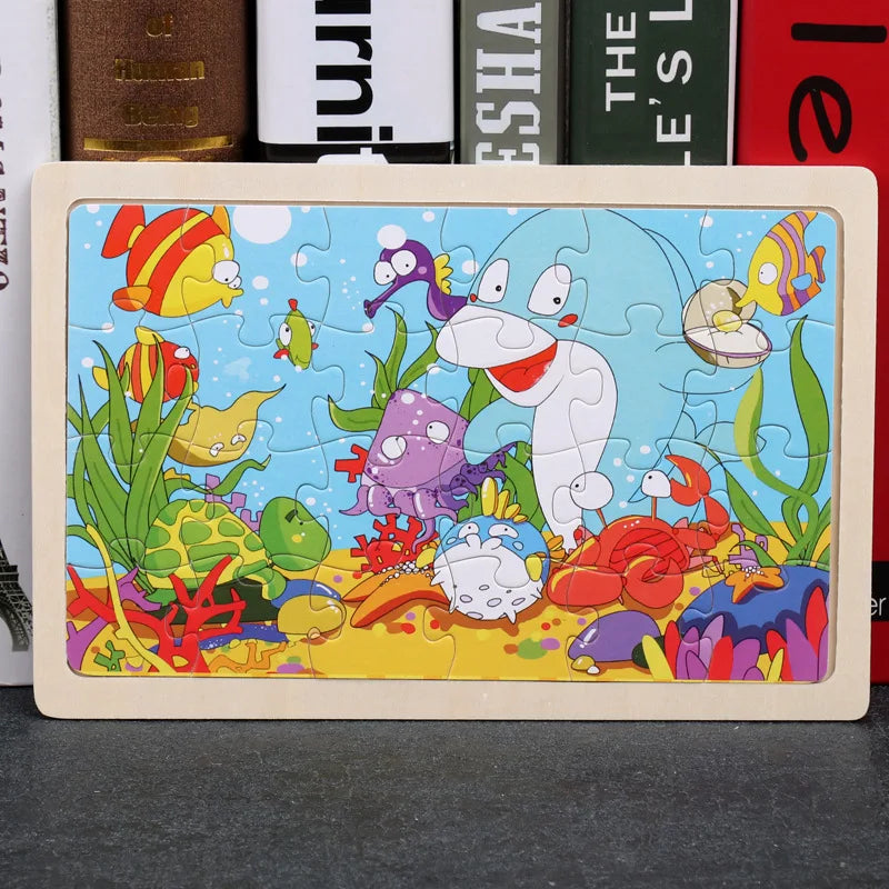 24 Pieces Puzzles Cartoon Animal Wood Jigsaw Learning Toys