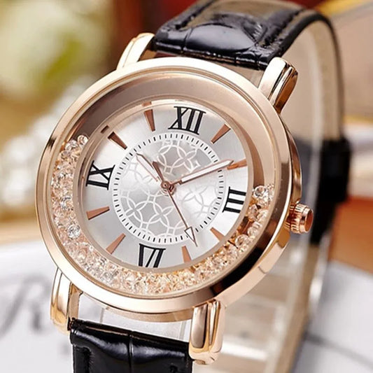 Luxury Leisure Auger Leather Analog Stainless Steel Quartz Watch