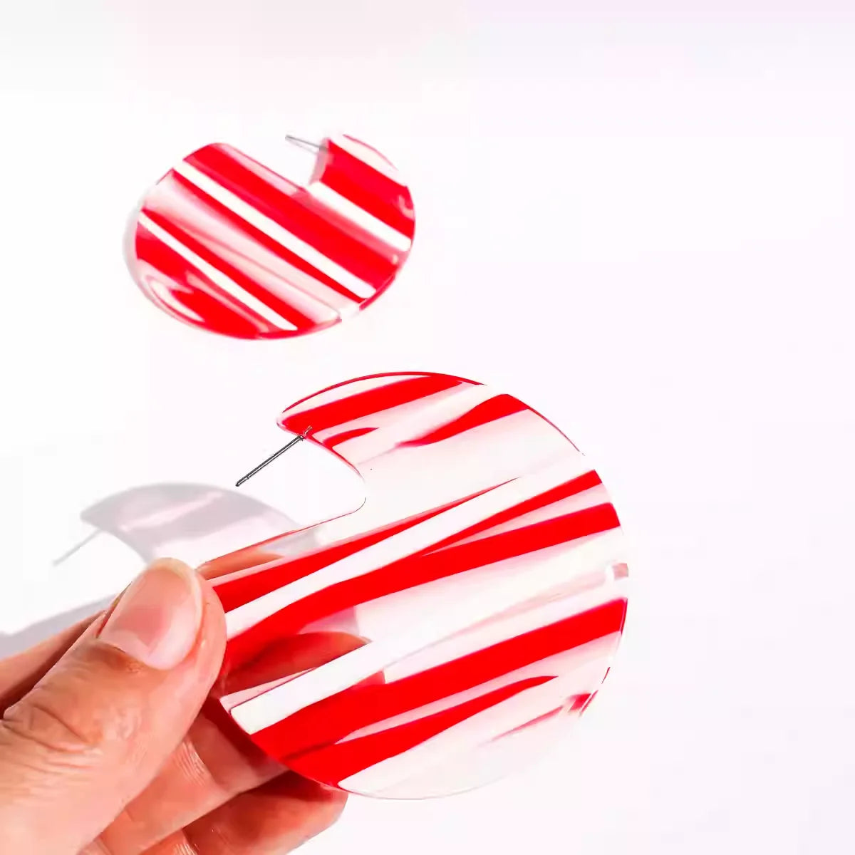 Red Striped Large Circular Acrylic Hoop Geometric Acetate Stud Earring Earrings