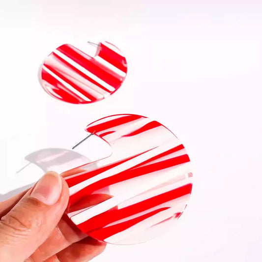 Red Striped Large Circular Acrylic Hoop Geometric Acetate Stud Earring Earrings