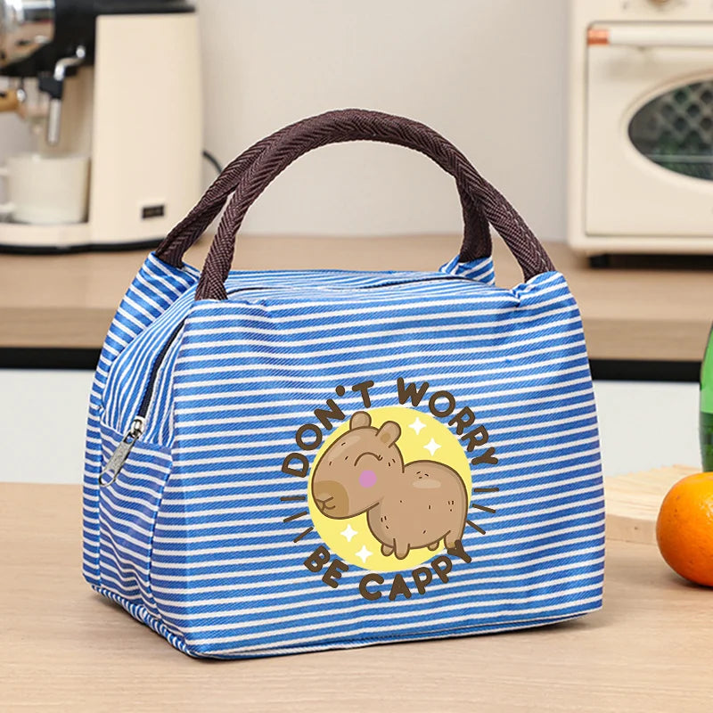 Capybara Portable Cute Anime Printed Figures Stripe Freezer Lunch Bags