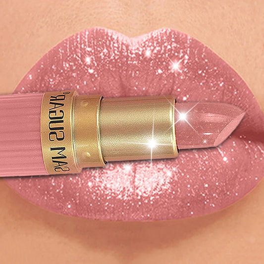 Pearlescent Pink Glitter Metallic Waterproof  Diamond Lipstick