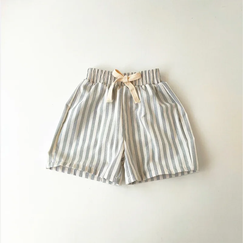 Retro Hemp Cotton Striped Casual Elastic Waist Pants