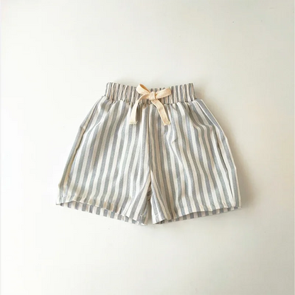 Retro Hemp Cotton Striped Casual Elastic Waist Pants