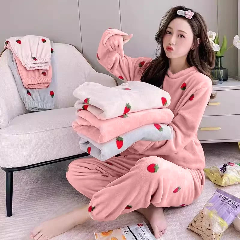 Soft Comfortable Velvet Jacquard Warm Sleepwear Pajama Sets
