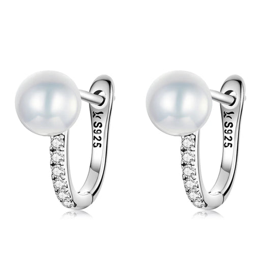 925 Sterling Silver Shell Pearl Shining Zircon Stud Earrings