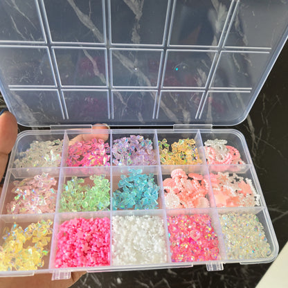 12/15Grids Acrylic Flower Nail Charms Mix Colors Set