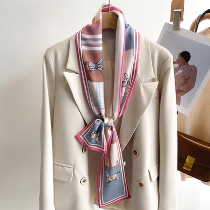 50 Color Silk Feel Scarf Luxury Long Narrow Small Silk Scarves Shawl