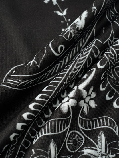 Vacation style Black And White Paisley round neck spaghetti strap dress
