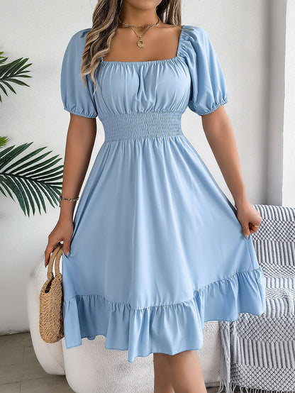 Puff Sleeve Square Neck Dress