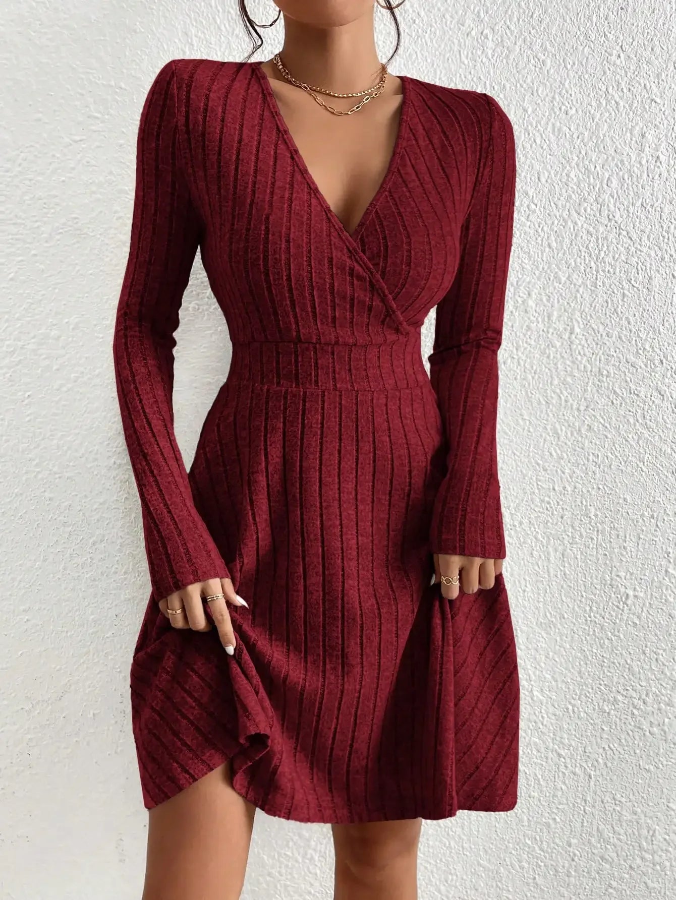 V-neck Sexy Big Swing Long-sleeved Dress