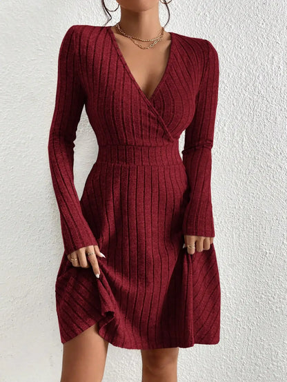 V-neck Sexy Big Swing Long-sleeved Dress
