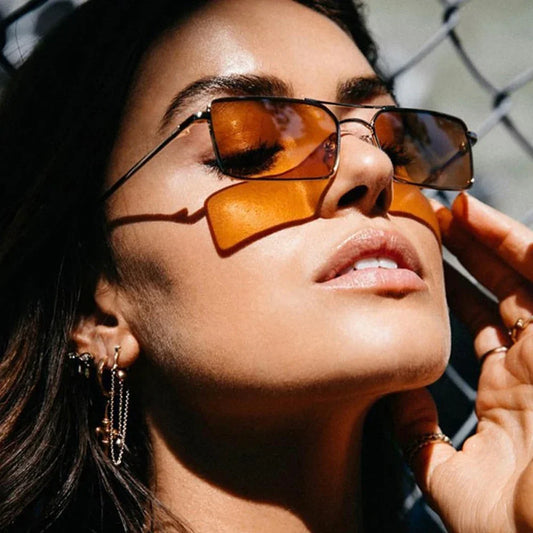Square Alloy Metal Small Frame Double Bridge Sunglasses