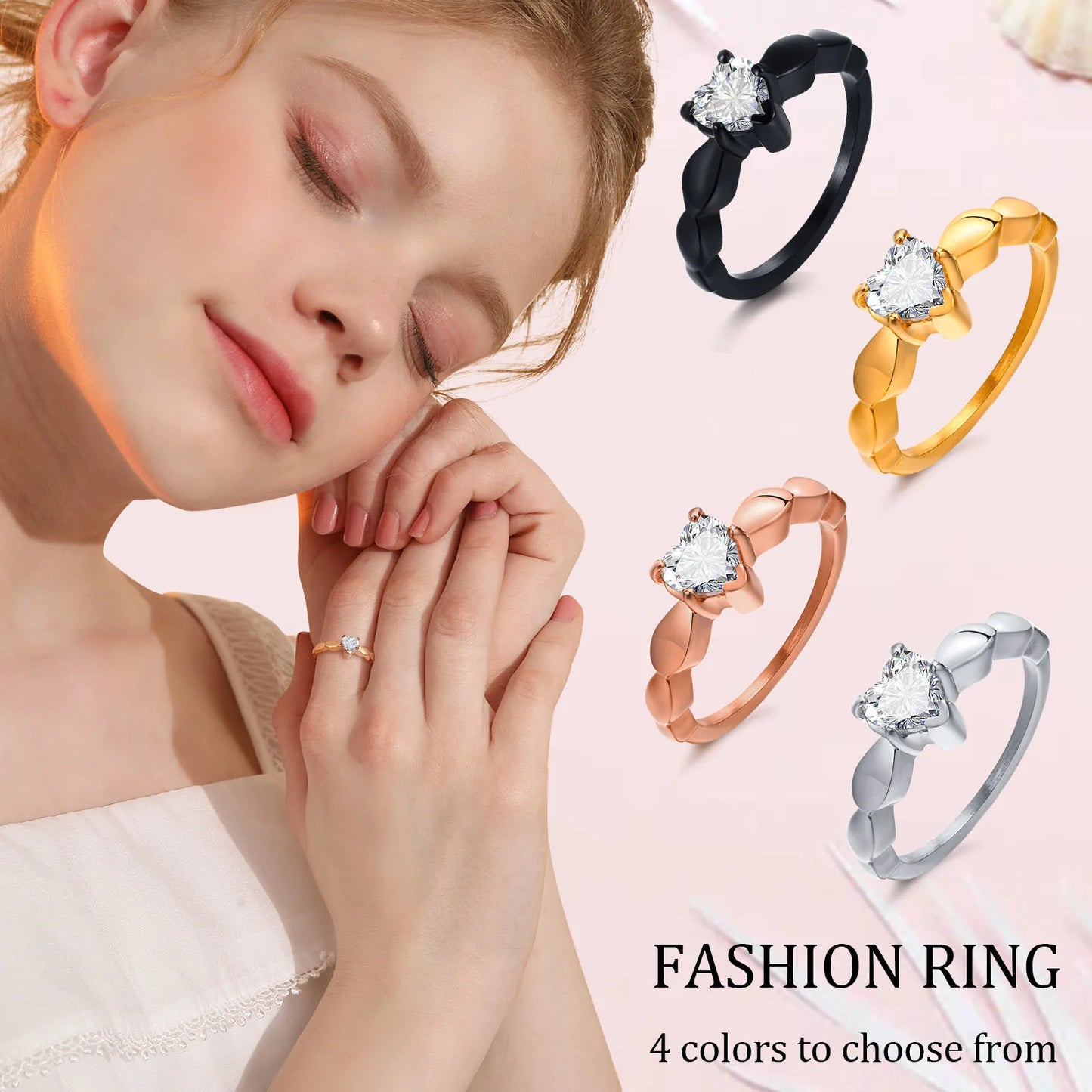 Romantic Heart CZ Stone Couple Rings