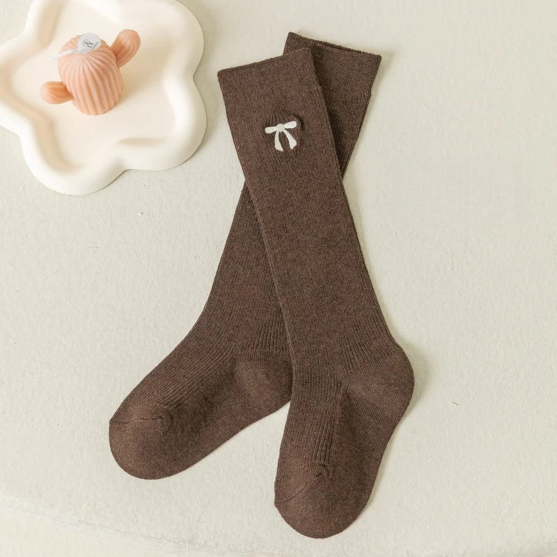 Spring Autumn Girls Knee High Socks Cotton Bow Socks for 3-12Y