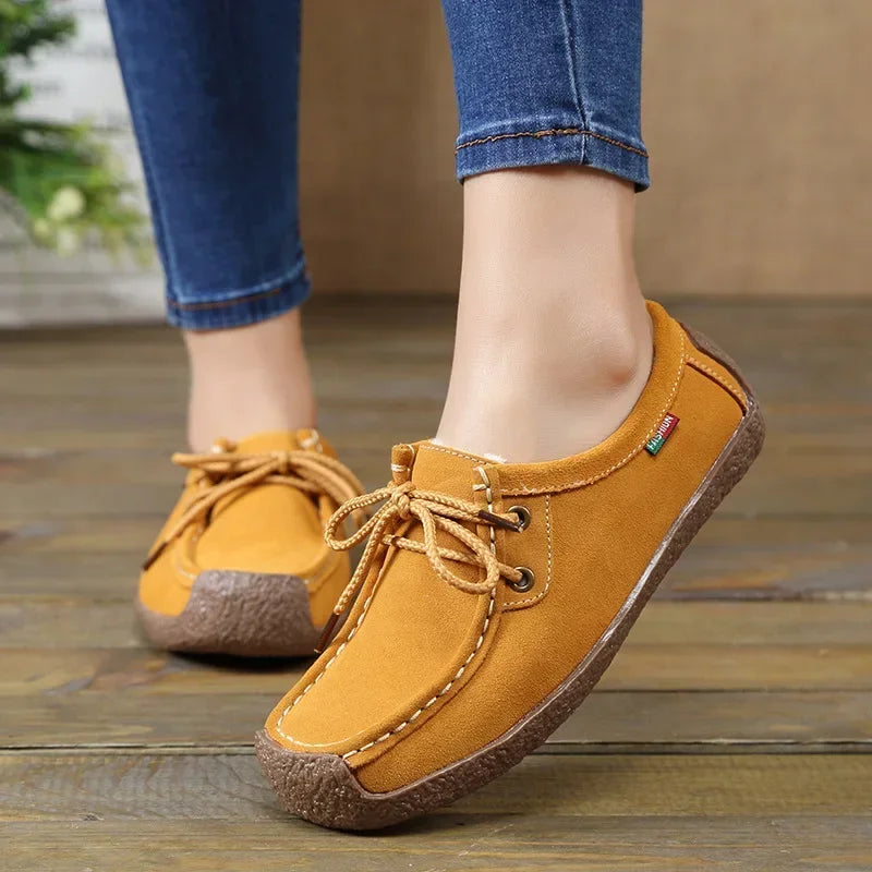 Casual Suede Leather Flats Lace Up Moccasins Sneakers