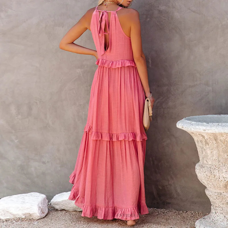 Ruffles Long Elegant Sleeveless Sundress Maxi Dress