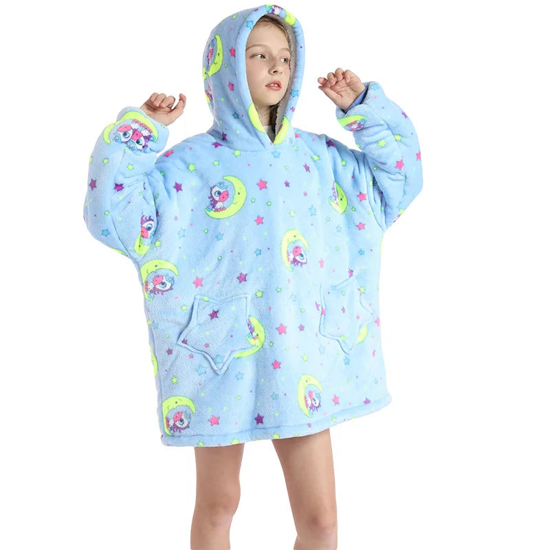 Kids Hoodie Oversized Blanket with Sleeves Panda Giraffe Kigurumi Sweatshirt