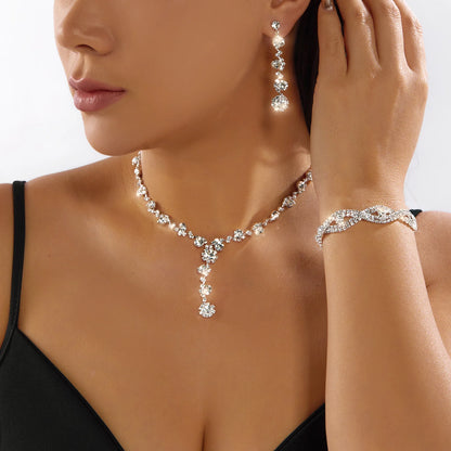 Geometric Rhinestone Crystal Necklace Choker Jewelry Set