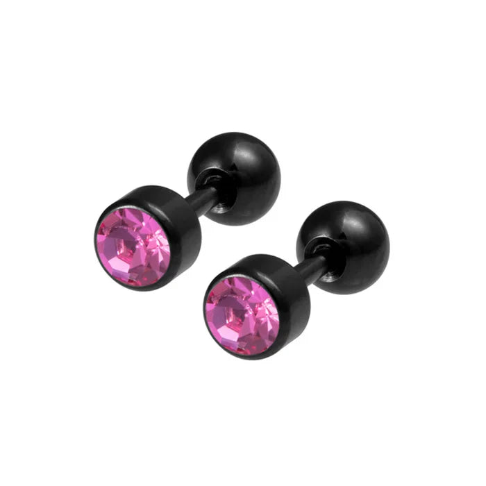 2Pcs Surgical Steel Crystal Screw Ball Stud Earrings