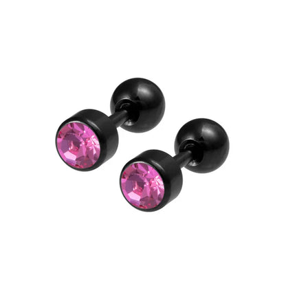2Pcs Surgical Steel Crystal Screw Ball Stud Earrings