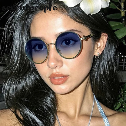 Oversized Round Luxury Vintage Metal Frame Sunglasses