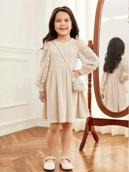 French elegant polka dot velvet lace patchwork lantern bubble sleeve long sleeved dress