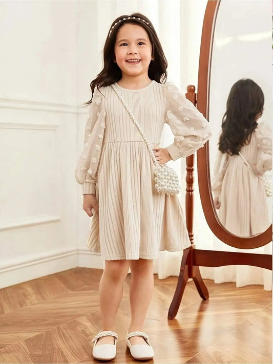 French elegant polka dot velvet lace patchwork lantern bubble sleeve long sleeved dress