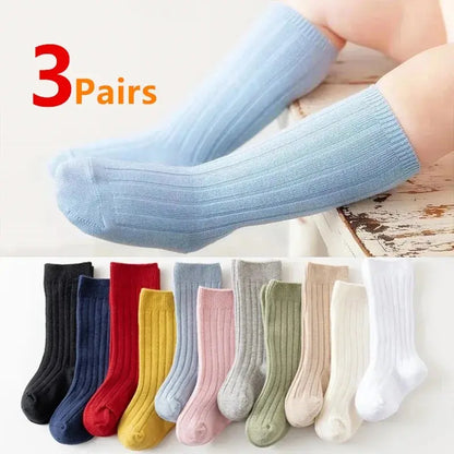 3Pairs/Lot Baby Knee High Soft Cotton Long Sock