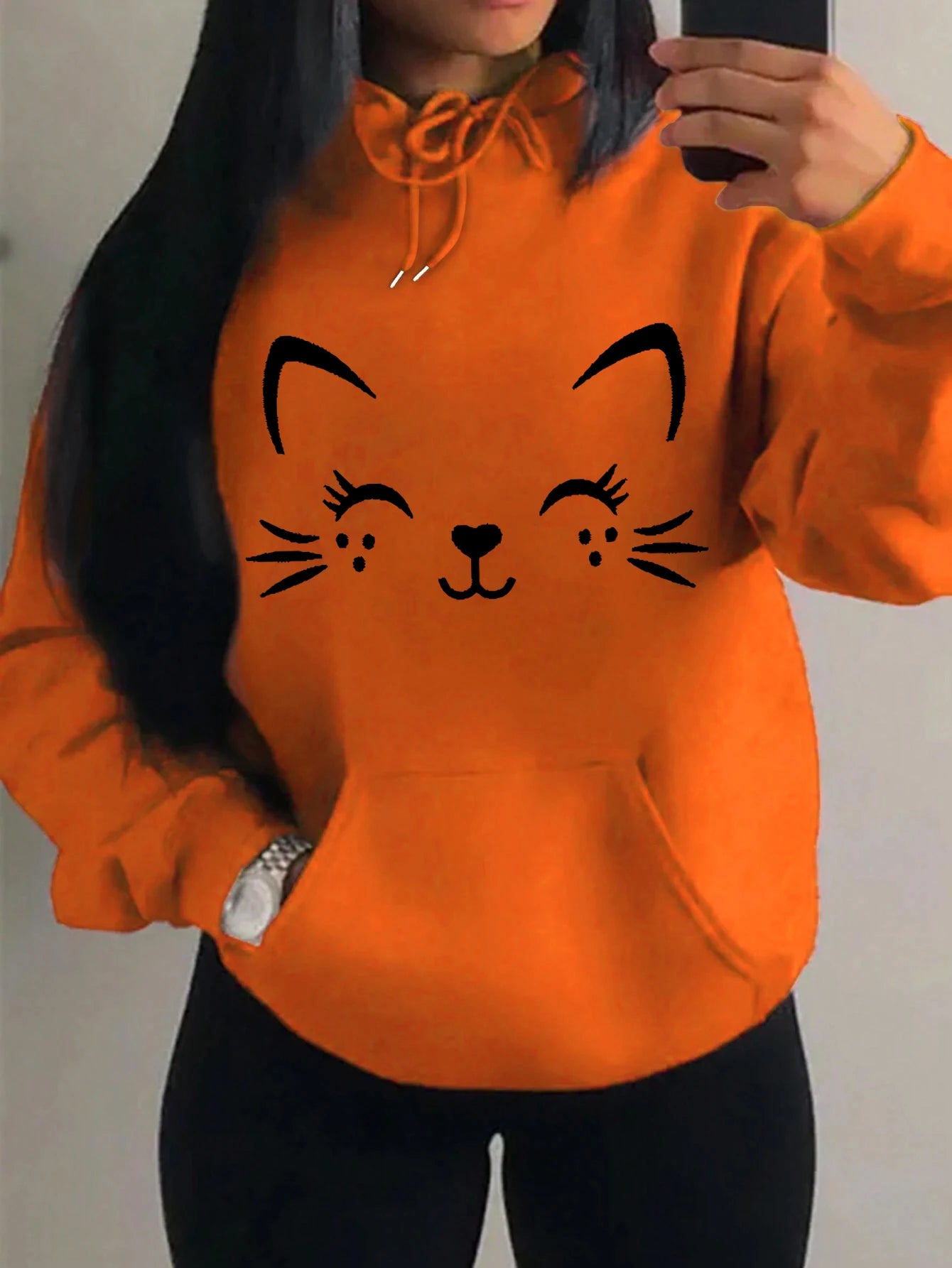 Casual Hip Hop Hoodie Happy Cat Pulloverar