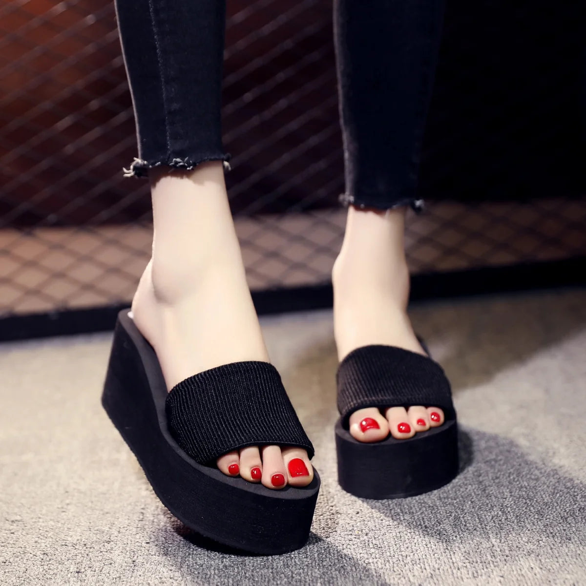 Korean Style Platform Thick-Soled Slippers