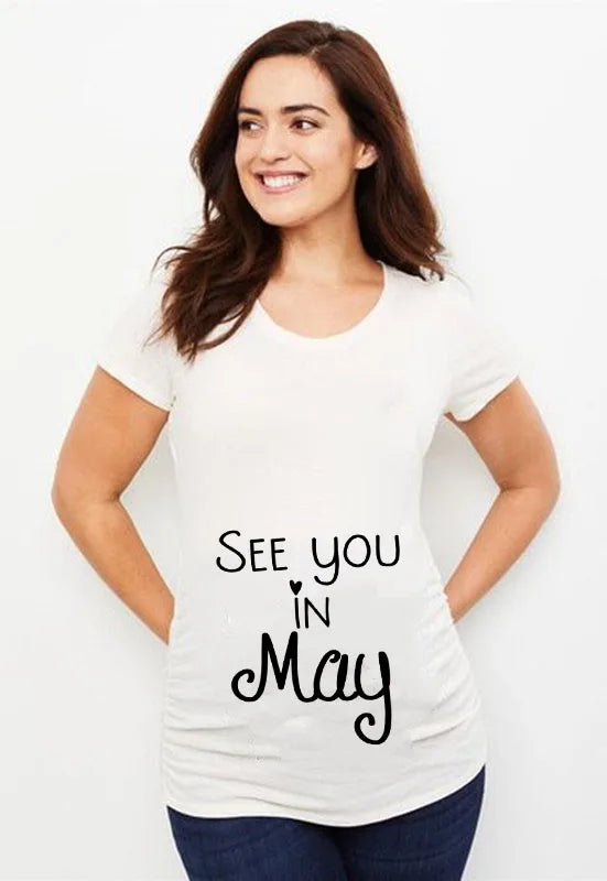 See You In May Print Maternity Short Sleeve T-shirt Pregnancy