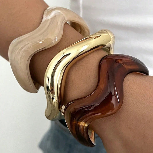 3Pcs Irregular Wavy Cuff Bangle Set