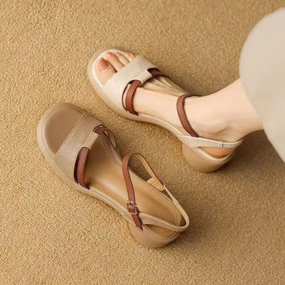 Soft Leather Chunky Heel Non-slip Platform Sandals