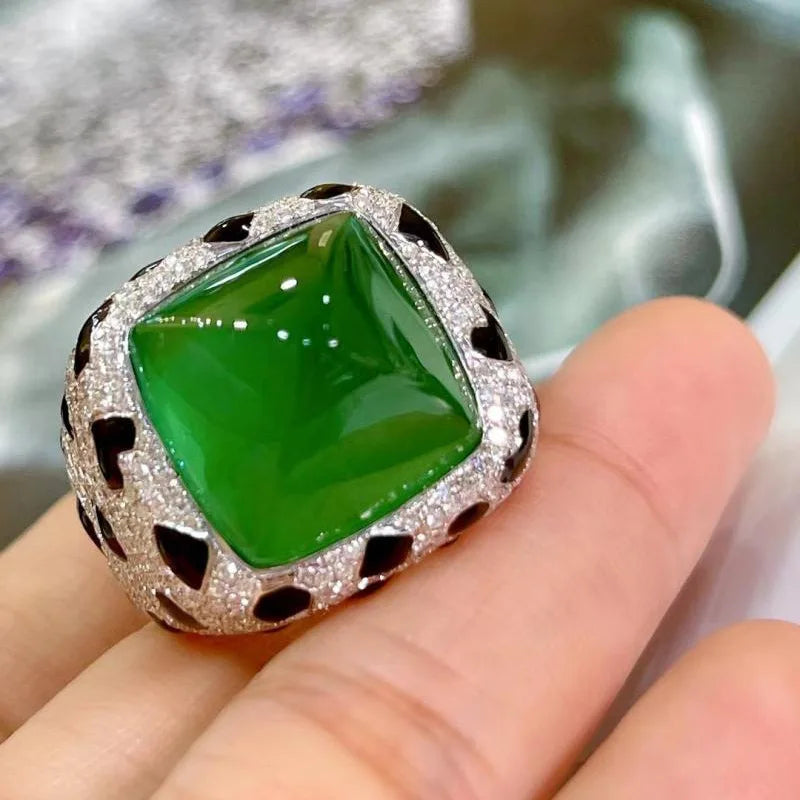Luxury Leopard Texture Large 17 Carat Sugar Tower Multicolor Crystal Ruby Rings
