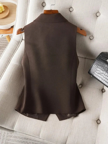 Vintage Brown Custom Waistcoat Sleeveless Lapel Suit Vest
