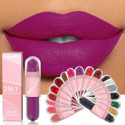 18 Colors 2 in 1 Matte Liquid Purple Lip Glaze Lipsticks