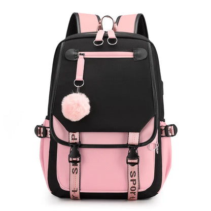 Large USB Port Canvas Schoolbag
