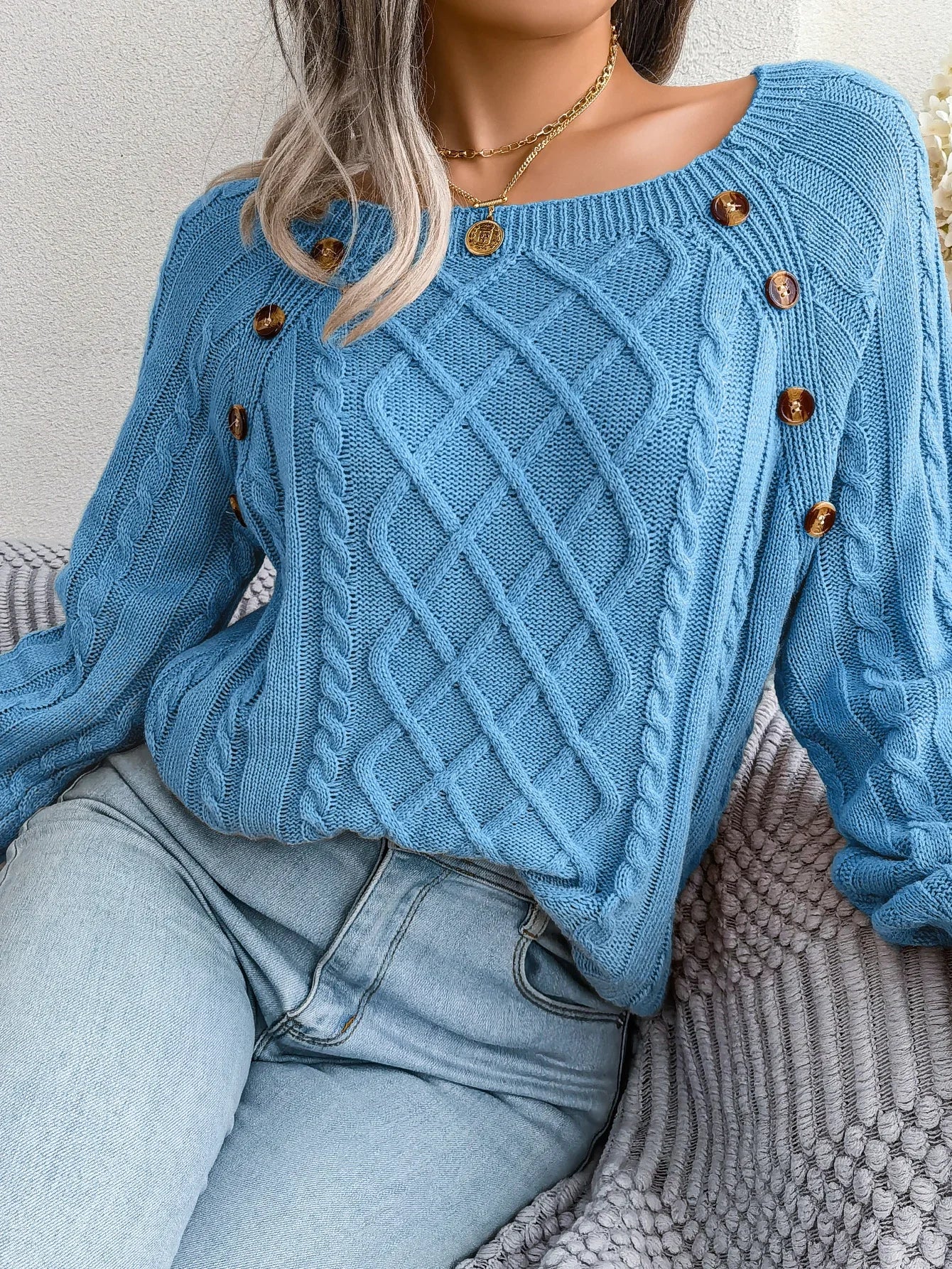 Casual Square Collar Long Sleeve Sweaters