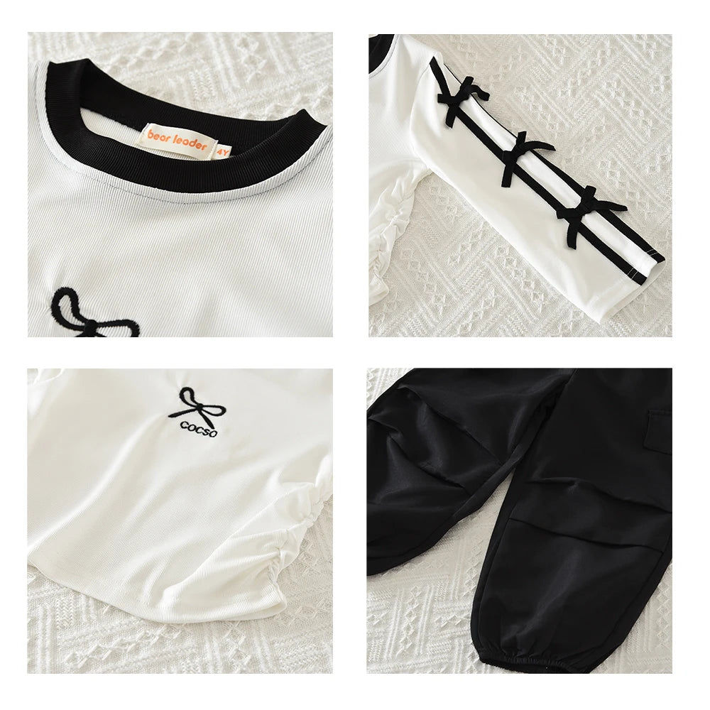 Autumn Red Bow Decoration Letter Embroidery Long Sleeved Pants Set