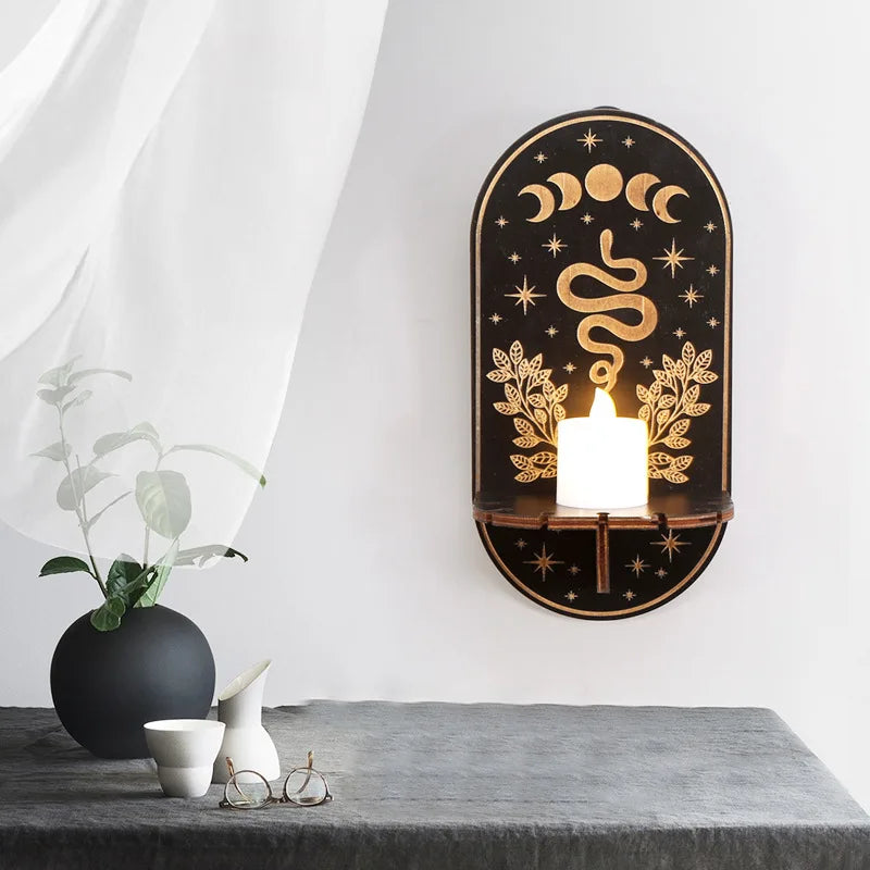 Wall Hanging Candlestick Wooden Carving Decor