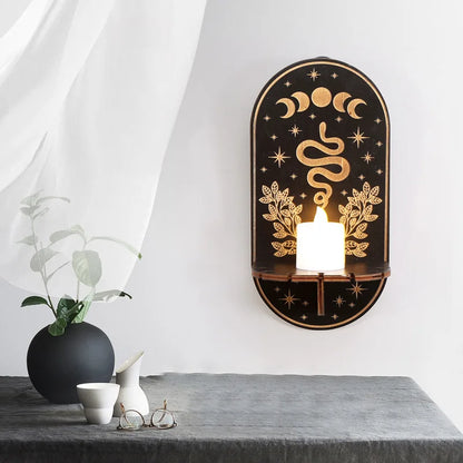 Wall Hanging Candlestick Wooden Carving Decor