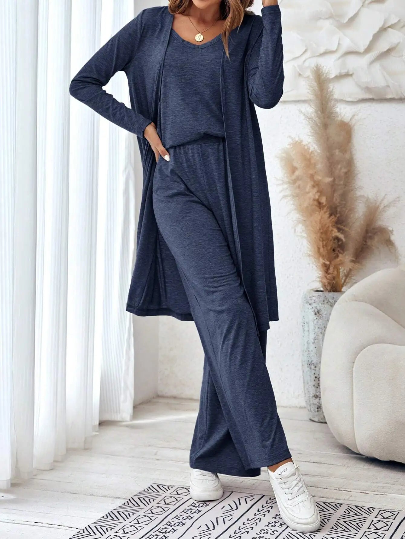 Casual loose three piece vest pants cardigan three piece set