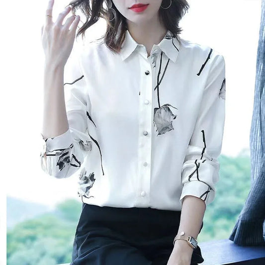 Casual Long Sleeve Flower Printed Blouse