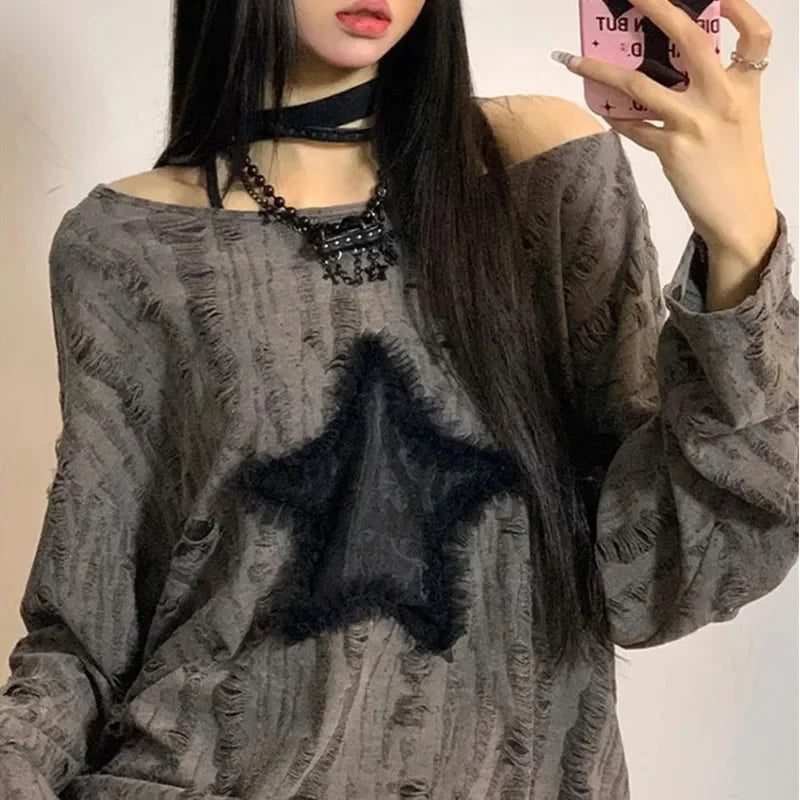 Off Shoulder Oversized Long Sleeve Blouse