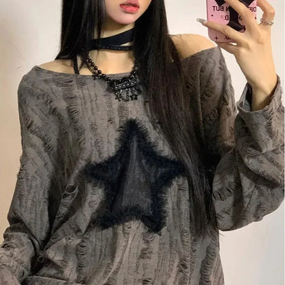 Off Shoulder Oversized Long Sleeve Blouse