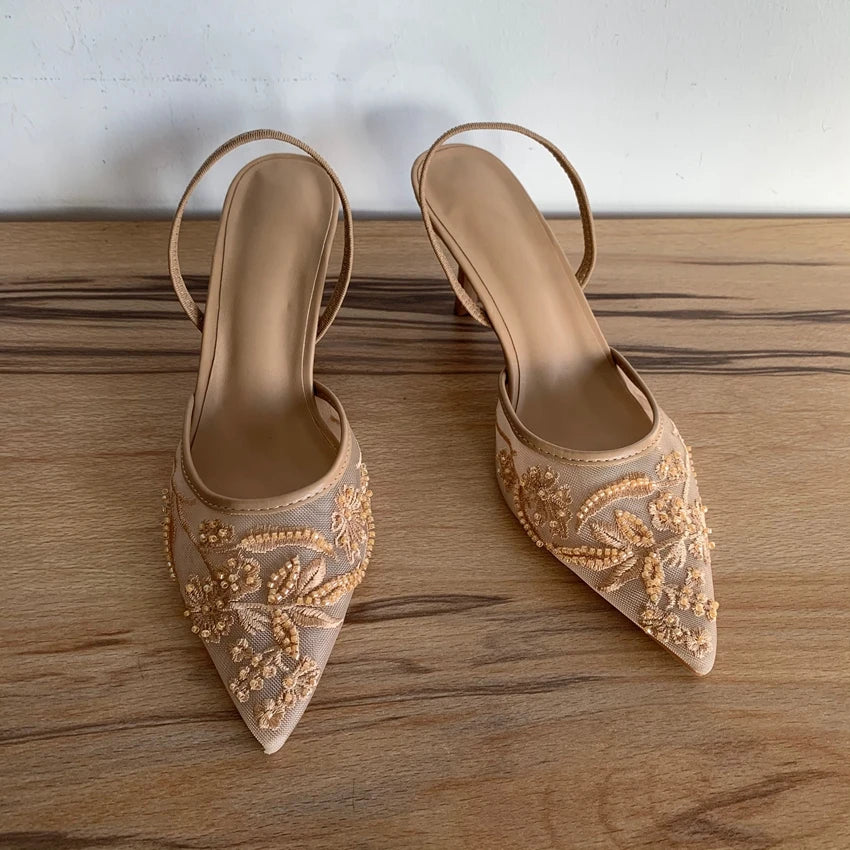 Mesh Flowers High Heels Sexy Dress Shoes
