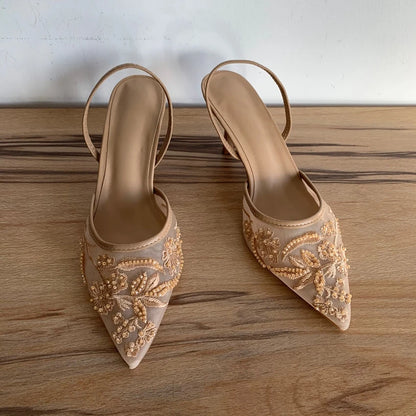 Mesh Flowers High Heels Sexy Dress Shoes