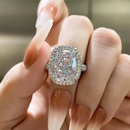 925 Sterling Silver Shining Big Square 4 Claw Inlaid Zircon Rings