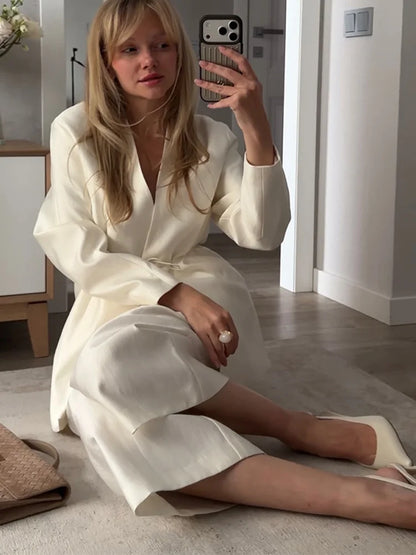 Long Sleeve Jacket High Waist Straight Trousers Casual Chic Sets